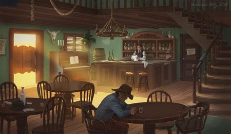 Wild West Tavern interior Artwork by our student Nelly Amosova https://www.artstation.com ...