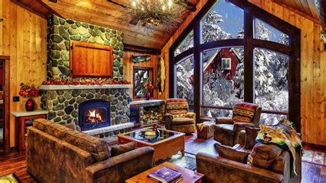 Cozy Log Cabin, Beautiful Snow with Fireplace Crackling Fire Sounds, Candles - YouTube