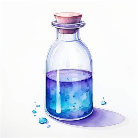 Anime-inspired Watercolor Illustration of a Magical Potion Bottle Stock Illustration ...