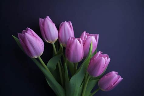 Premium AI Image | Bouquet of purple tulips on a dark background close up