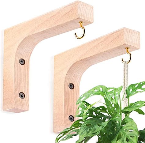 Jantens 2 Pack Hanging Plant Hook, Plant Hangers Indoor, Wooden Hanging Basket Hooks for Indoor ...