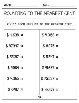 Rounding To the Nearest Cent, worksheets and Cards with key + Anchor chart