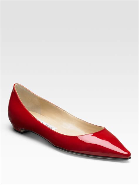 Lyst - Jimmy Choo Sandy Patent Leather Pointtoe Flats in Red