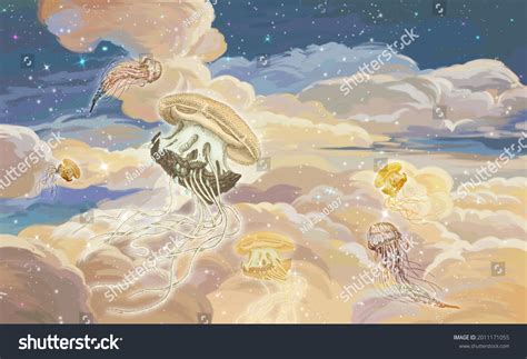 Bright Colourful Sky Wallpaper Jellyfish Skystarry Stock Illustration 2011171055 | Shutterstock