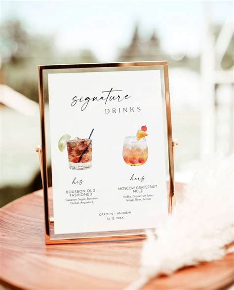 Signature Drinks Sign Template Signature Cocktail Sign - Etsy