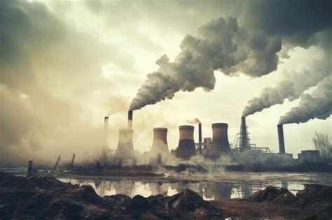 Premium AI Image | Coal power plant pollution smoking industrial chimneys