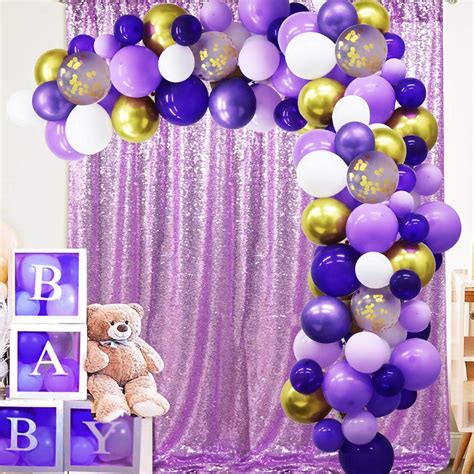 135 Pieces Purple Gold Balloon Arch Garland Kit, Purple Gold White ...