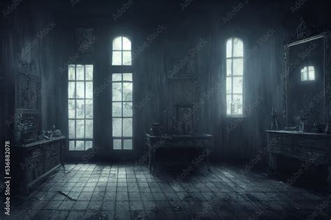 creepy interior of an abandoned building background, concept art, digital illustration, haunted ...