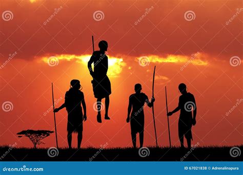 Masai dance at sunset stock illustration. Illustration of indigenous ...