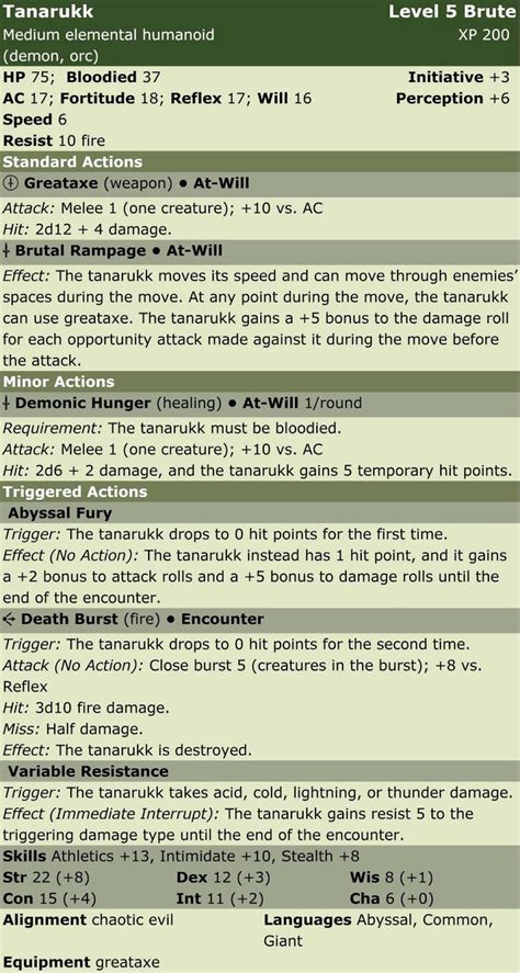 My Realms: Stat Block - Tanarukk