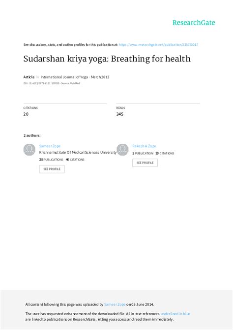 (PDF) Sudarshan kriya yoga: Breathing for health | Sameer Zope - Academia.edu