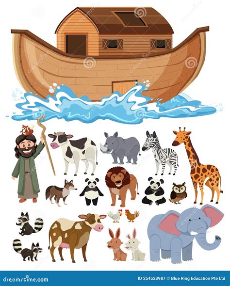 Set of Noah Ark Animals and Objects Stock Vector - Illustration of ...