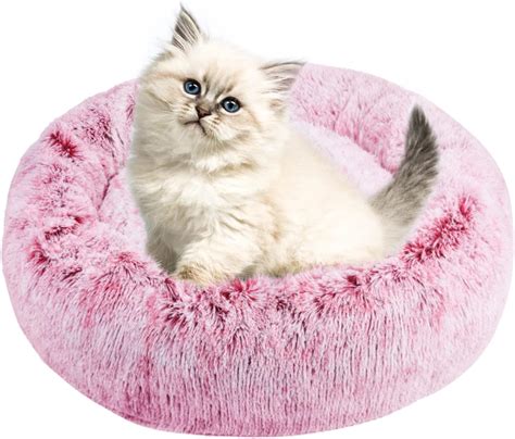 HAWSON Fluffy Plush Thick Cat Bed, Soft Cozy Round Medium Small Dog Bed with Laundry Bag, Non ...