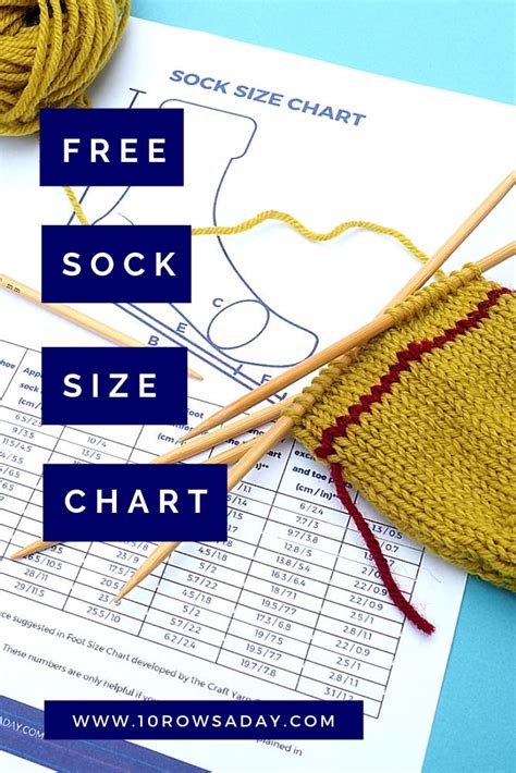 Sock Size Chart - Free Download - 10 rows a day