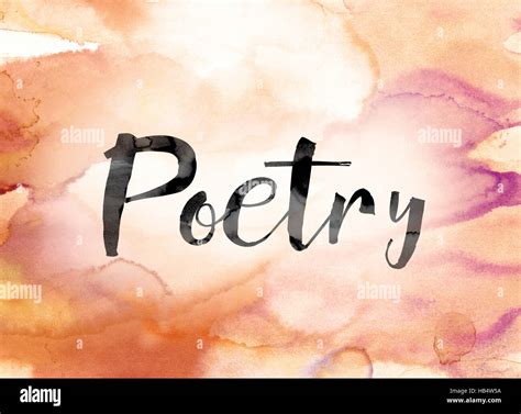 The word "Poetry" painted in black ink over a colorful watercolor ...