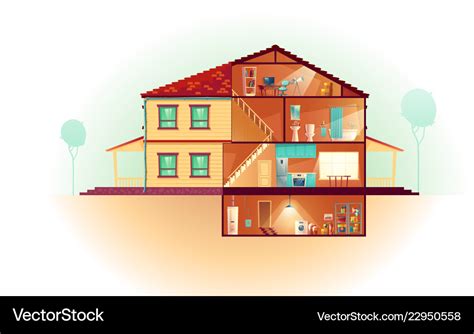 House cross section rooms plan cartoon Royalty Free Vector