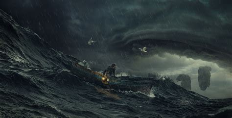 man holding lamp inside boat during storm on sea | Ocean storm, Sea storm, Storm wallpaper