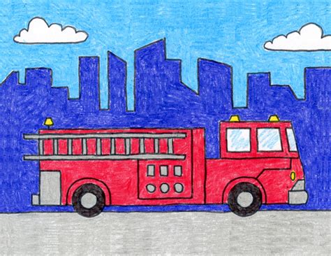 Easy How to Draw a Fire Truck Tutorial and Fire Truck Coloring Page — JINZZY