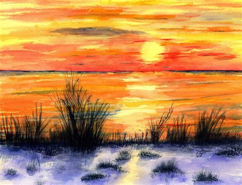 Watercolor - Ocean Sunset | Watercolor ocean, Painting, Watercolor paintings