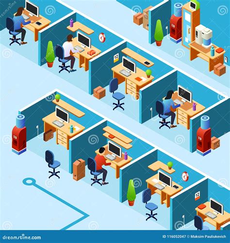 Cubicle Office Isometric Background Cartoon Vector | CartoonDealer.com ...