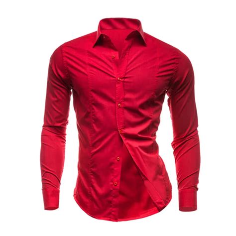 Men Shirts Red Mens Long Sleeve Shirt Casual Solid Color Shirts Slim Fit Mens Shirt 2XL-in ...