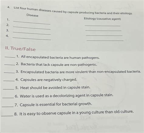 Solved List four human diseases caused by capsule producing | Chegg.com