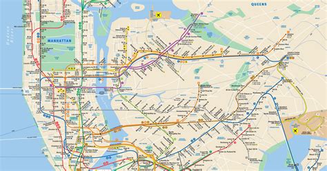 Mapa y plano de metro (subway) de Nueva York : estaciones y lineas