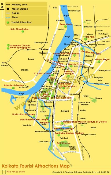 Kolkata Map Tourist Attractions - TravelsFinders.Com