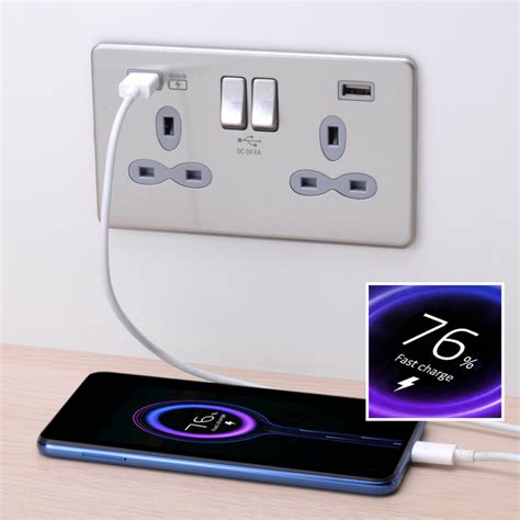 Slimline Screwless 2G Socket with Dual USB Charger (4A - Type A + Type A Quick charge) | See ...