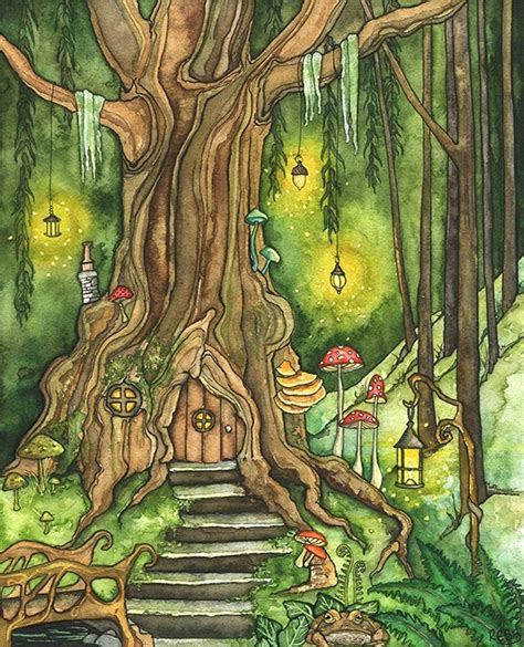 Enchanted Forest Painting Fantasy Art Fairy House Fantasy | Etsy