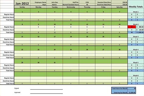 Printable Timesheet Template