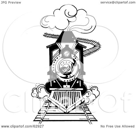 Royalty-Free (RF) Clipart Illustration of a Black And White Steam Train Rushing Forward On A ...