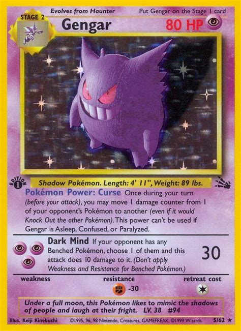 Gengar 5/62 - Fossil - Base Set - Pokemon Trading Card Game ...