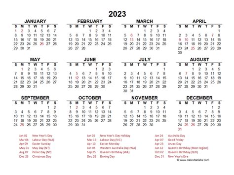 2023 Australia Calendar With Holidays Australia Calendar 2023 Free Printable Pdf Templates - Riset