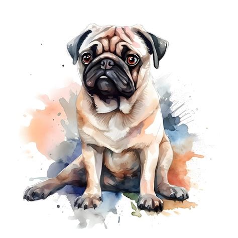 Premium AI Image | Watercolor painting of a pug dog