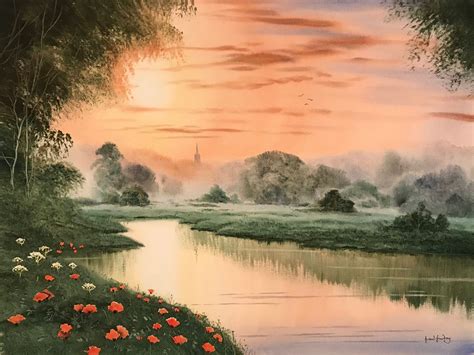 River Light, River Landscape, River Paintings, River Reflections, Green Rivers, Watercolour ...