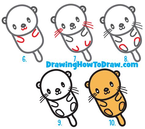 How to Draw a Cute Kawaii Cartoon Otter Floating Down the River Easy Step by Step Drawing ...