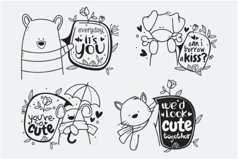 Set of Love Quotes with Cute Clipart Graphic by onoborgol · Creative ...