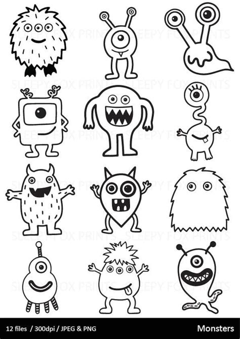 Monster-Clipart, schwarz und weiß, Monster-ClipArt-Grafiken, Halloween, Jungs, Monster, niedlich ...