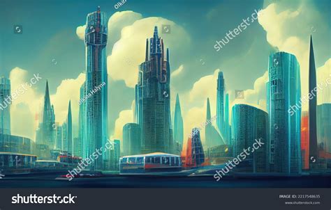 Futuristic City Concept Art Cityscape Bright Stock Illustration ...