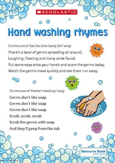 Hand washing rhymes – Early Years teaching resource - Scholastic | Self help skills, Rhymes ...