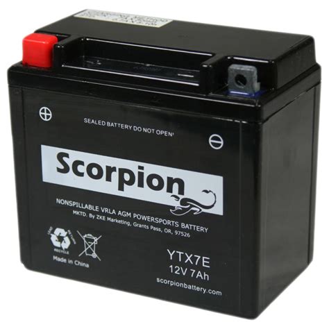 Scorpion YTX7E Motorcycle Battery - 12v 80 CCA