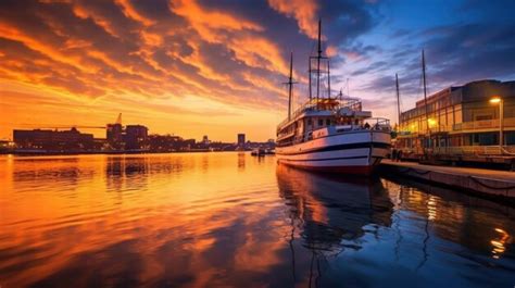 Premium AI Image | a boat in the harbor at sunset