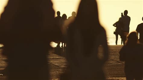 Crowd Of People Walking Sea At Sunset Stock Footage SBV-348483334 ...