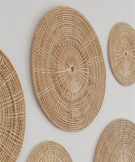 Set of 5 Handwoven Wicker Rattan Wall Art Basket Pieces