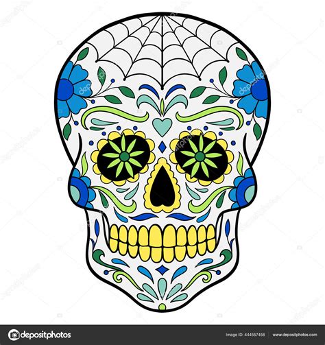 Day Dead Colorful Sugar Skull Floral Ornament Stock Vector by ©Insh1na 444557458