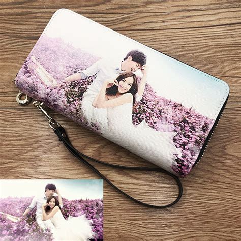 Personalized Photo Genuine Leather Double Zipper Wallet