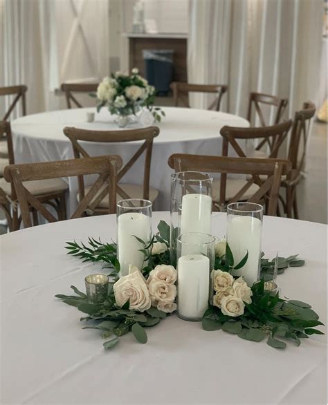 Pillar Candle Centerpiece with Greenery for Wedding Tables