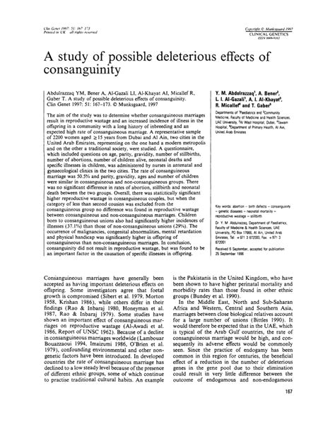 (PDF) A study of possible deleterious effects of consanguinity