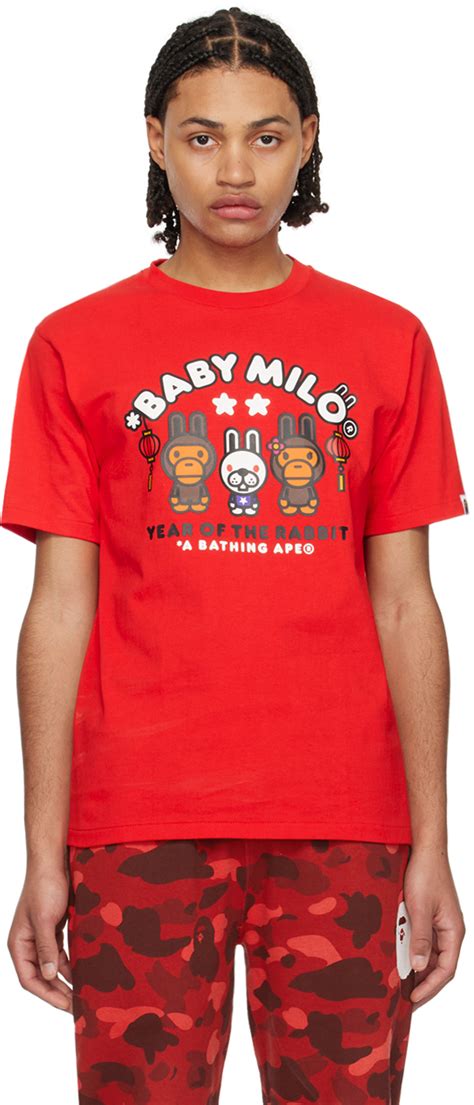 BAPE: Red Baby Milo T-Shirt | SSENSE Canada